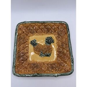 Pacific Rim Hand Painted Pineapple Embossed Square Plate, 8 Inch